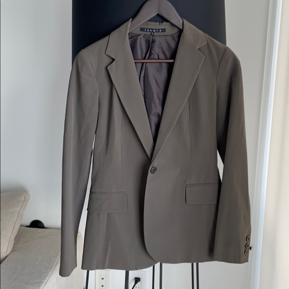 COPY - Theory jacket pants suit brown taupe size p 0